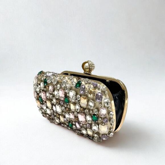 NWT Gold Multi-Color Crystal Rhinestone Evening Clutch Bag Wedding Formal Purse